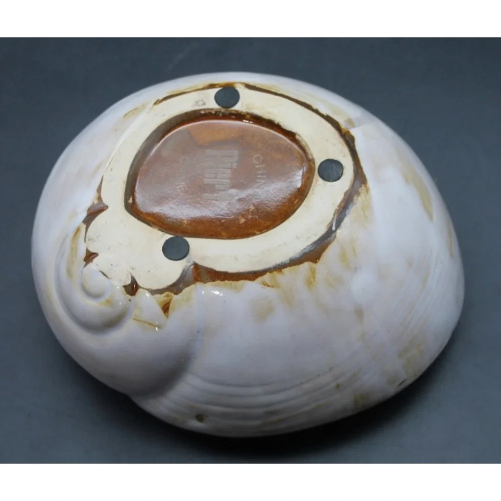 Pier 1 Nautilus Shell Vase Planter Coastal Beach Decor Ceramic 7in Cream Tan
